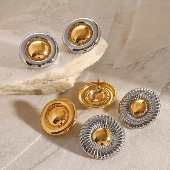 1 paire de boucles d&#39;oreilles à tige géométriques classiques en acier inoxydable plaqué or 18 carats pour femme 2