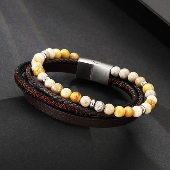1 Pair Ethnic Series Ethnic Beads Leather Natural Stone Men's Bracelets 2