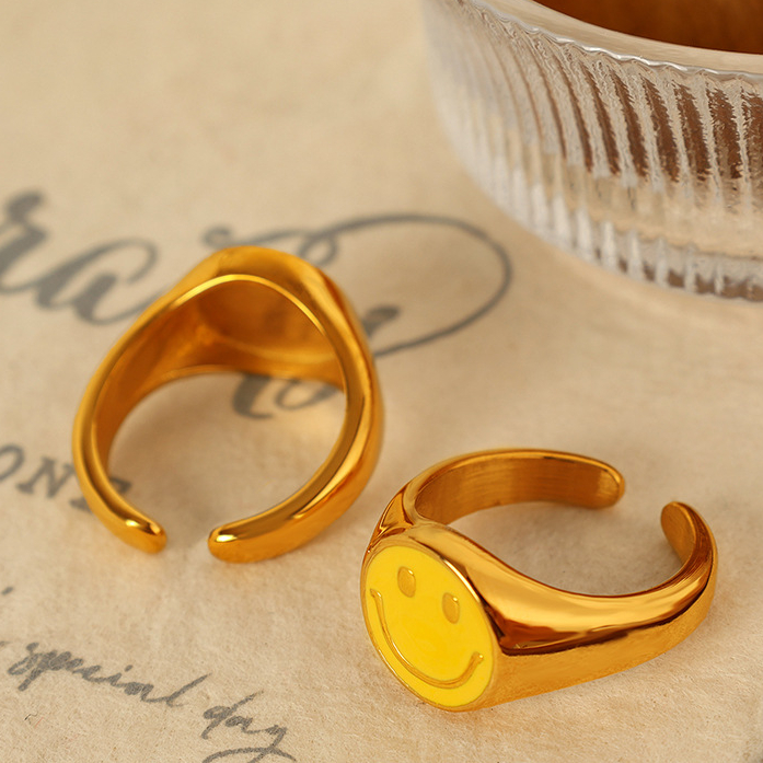 1 Pair Simple Series Simple Cartoon Stainless Steel 18K Gold Plated Women Adjustable Rings Picture8