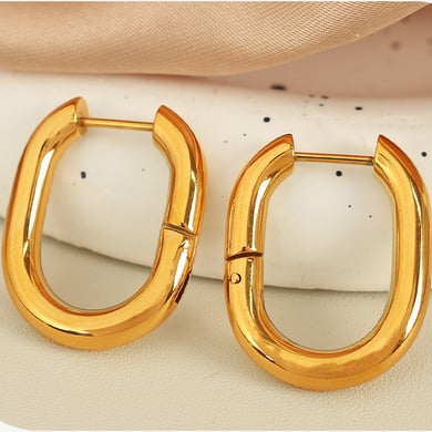1 Pair Simple Series Classic Solid Color Stainless Steel 18K Gold Plated Women Hoop Earrings h5 Picture9