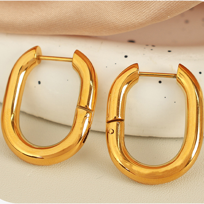 1 Pair Simple Series Classic Solid Color Stainless Steel 18K Gold Plated Women Hoop Earrings Picture9
