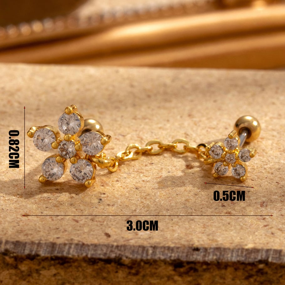 1 Piece Simple Series Classic Flower Copper No Plating Material Zircon Women Stud Earrings h5Picture4
