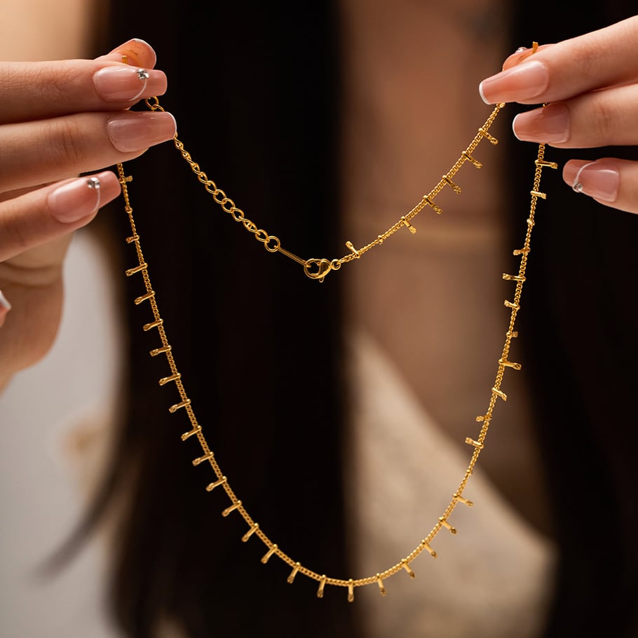 1 Stück Simple Series Europa und Amerika Linie Edelstahl 18 Karat vergoldet Damen Anhänger Halsketten Bild7