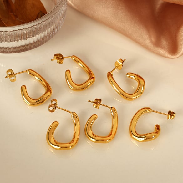 1 Pair Simple Series Simple Geometric Stainless Steel 18K Gold Plated Women Hoop Earrings 2