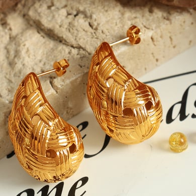 1 Pair Simple Series Simple Droplet Stainless Steel 18K Gold Plated Women Stud Earrings h5 Picture3