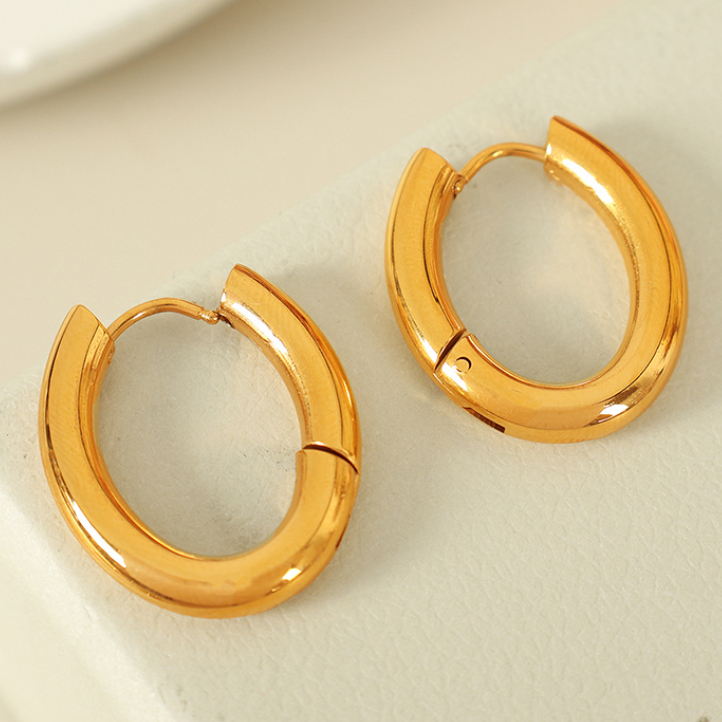 1 Pair Simple Series Classic Solid Color Stainless Steel 18K Gold Plated Women Hoop Earrings Picture7