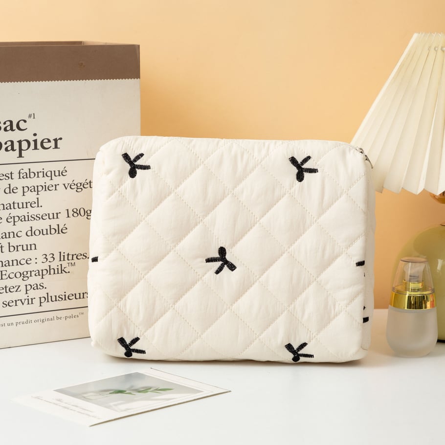 1 Piece Classic Travel Bowknot Portable Large Capacity Beauty Case With Random Printing Design Women's Quilted Cosmetic Bags Picture9