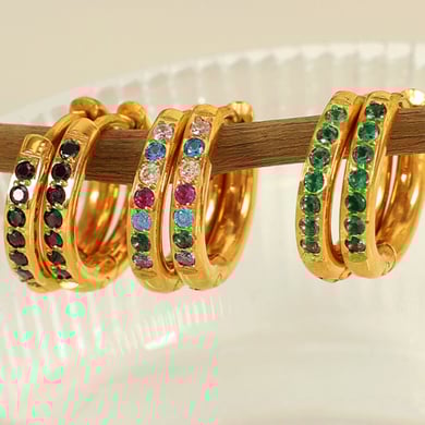 1 Pair Simple Series Classic Geometric Stainless Steel 18K Gold Plated Zircon Women Hoop Earrings h5 Picture7