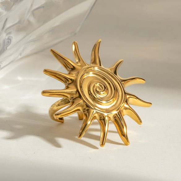 1 paar romantische serie retro zon/maan roestvrij staal 18K verguld dames verstelbare ringen 2