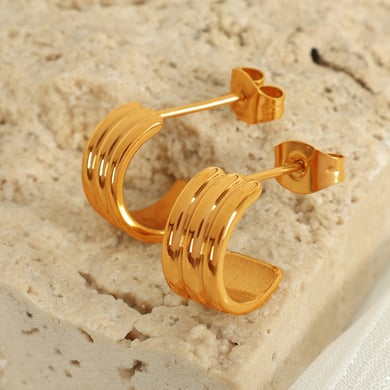 1 Pair Simple Series Classic Geometric Titanium Steel 18K Gold Plated Women Hoop Earrings h5 Picture4