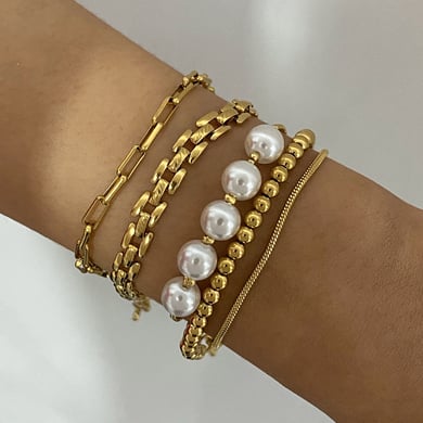 1 Stück Luxuriöse Serie Elegante geometrische Edelstahl 18 Karat vergoldete Damen-Kettenarmbänder h5 Bild3