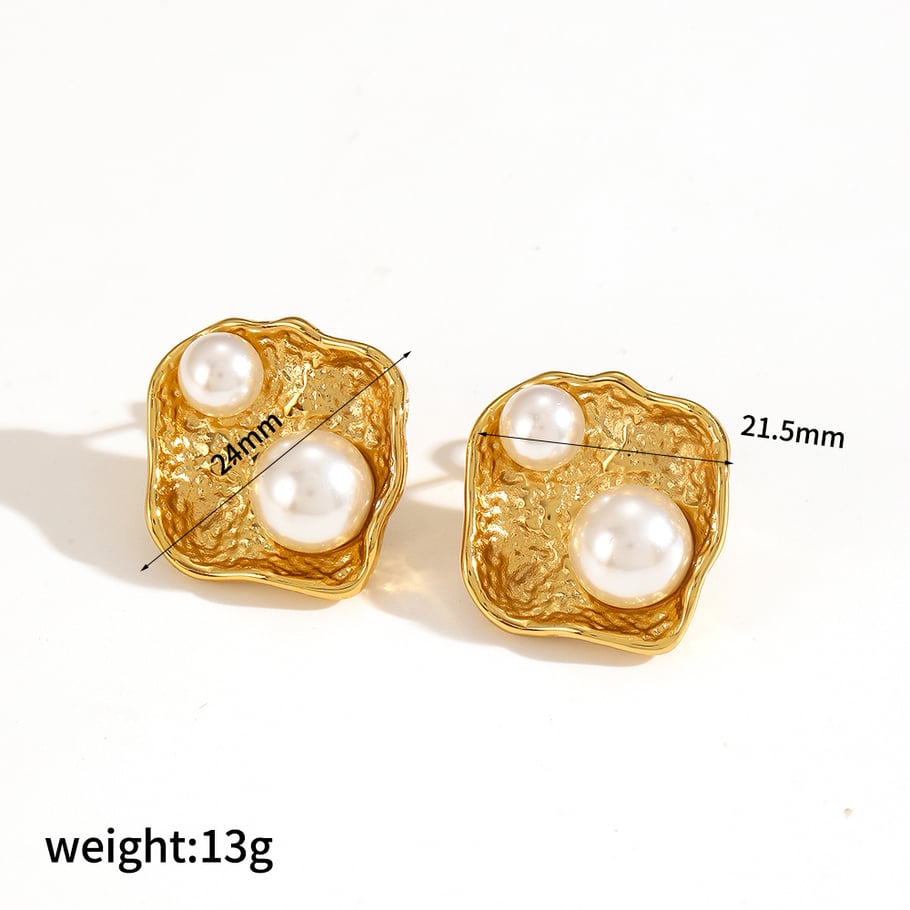 1 Paar Simple Series Light Luxus-Stil Schildkröte Edelstahl 18 Karat vergoldet Kunstperle Damen Ohrstecker Bild5