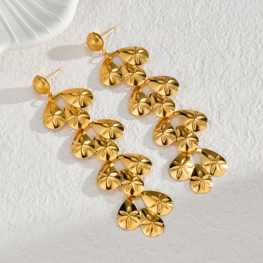1 paire de boucles d&#39;oreilles pendantes élégantes en acier inoxydable plaqué or 18 carats pour femme, série Simple Image3