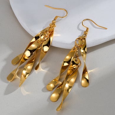 1 paire de boucles d&#39;oreilles pendantes rétro à pampilles en acier inoxydable plaqué or 18 carats pour femme, série ethnique h5 Image2