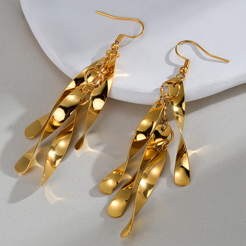 1 paire de boucles d&#39;oreilles pendantes rétro à pampilles en acier inoxydable plaqué or 18 carats pour femme, série ethnique Image2