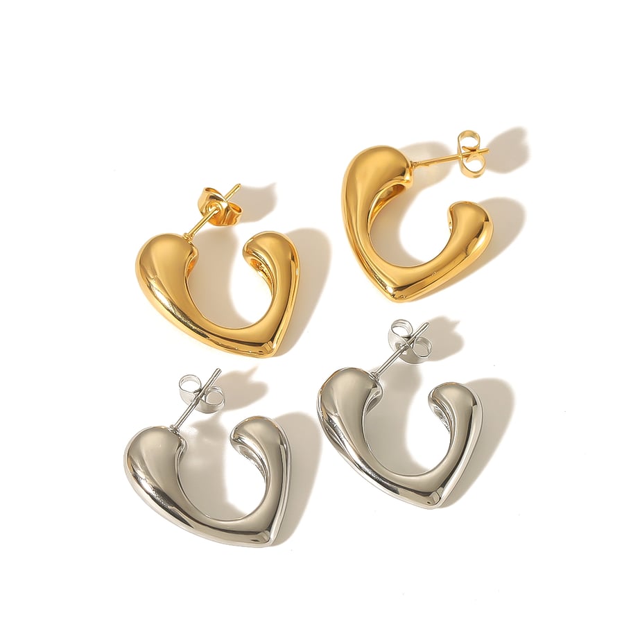 1 Pair Simple Series Daily Heart Stainless Steel 18K Gold Plated Women Stud Earrings Picture4
