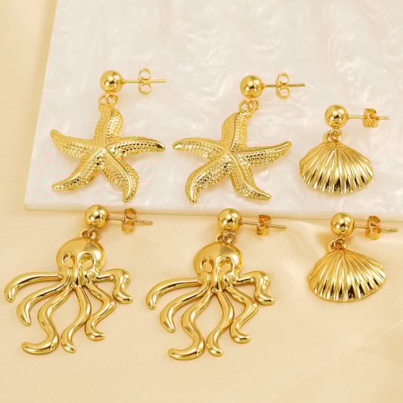 1 Pair Classic Turtle Stainless Steel 18K Gold Plated Women Drop Earrings 2