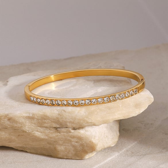 1 Piece Simple Series Europe and America Annular Stainless Steel 18K Gold Plated Rhinestone Women Bangles 2