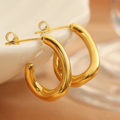 1 Pair Simple Series Simple Geometric Stainless Steel 18K Gold Plated Women Hoop Earrings h5 Picture5