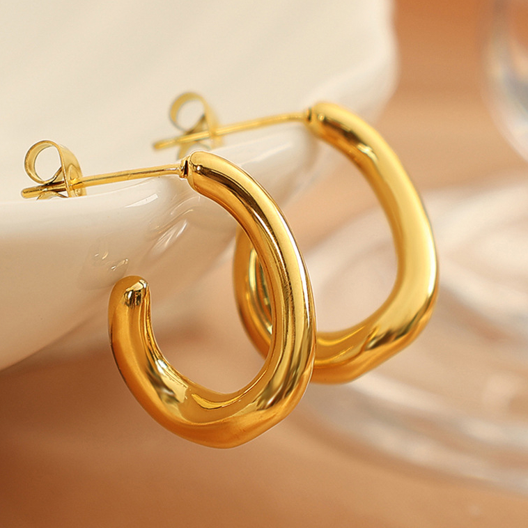 1 Pair Simple Series Simple Geometric Stainless Steel 18K Gold Plated Women Hoop Earrings Picture5