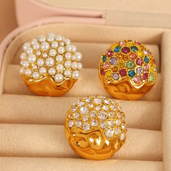 1 paio di orecchini a bottone da donna con strass placcati in oro 18 carati, in acciaio inossidabile, geometrici retrò, serie lussuosi