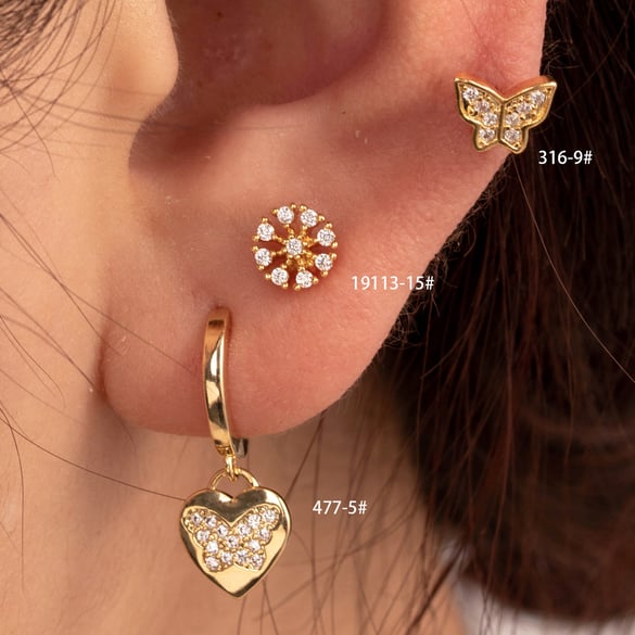 1 par de pendientes de botón de cobre con forma de corazón clásico, sin chapado, con circonitas para mujer