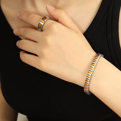 1 Stück Simple Series Punk Patchwork Edelstahl 18 Karat vergoldet Damen Kettenarmbänder h5 Bild5