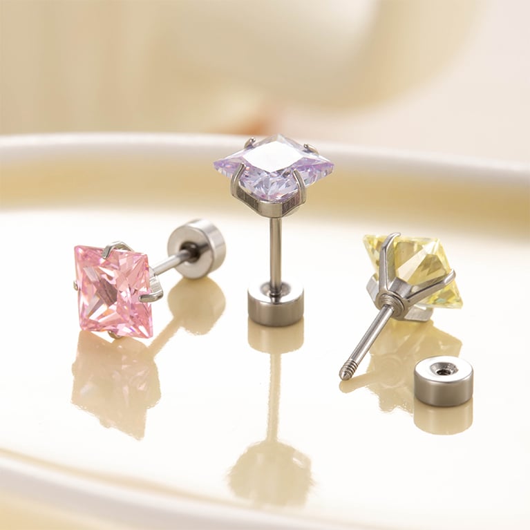 1 Pair Simple Series Simple Geometric Titanium Steel No Plating Material Zircon Women Stud Earrings Picture10