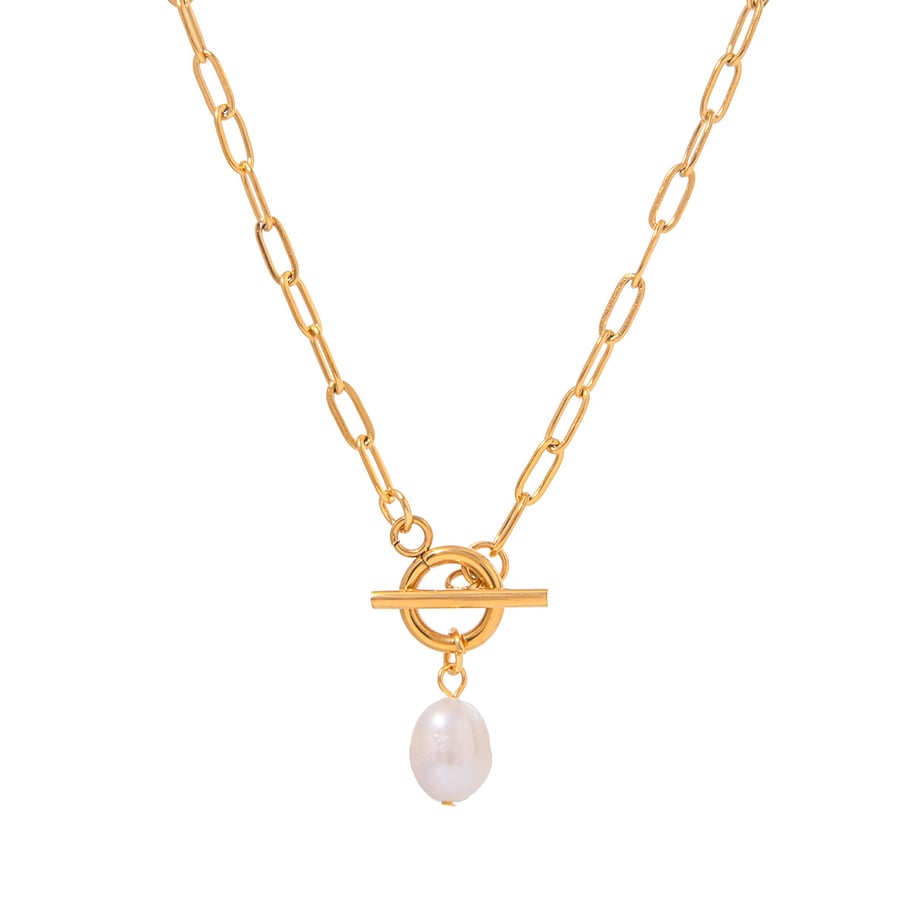 1 Stück Simple Series Klassische geometrische Edelstahl 18 Karat vergoldete Kunstperle Damen-Anhänger-Halsketten Bild6