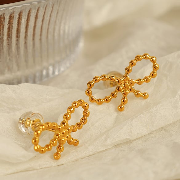 1 Pair Simple Series Simple Bow Knot Stainless Steel 18K Gold Plated Women Stud Earrings 2