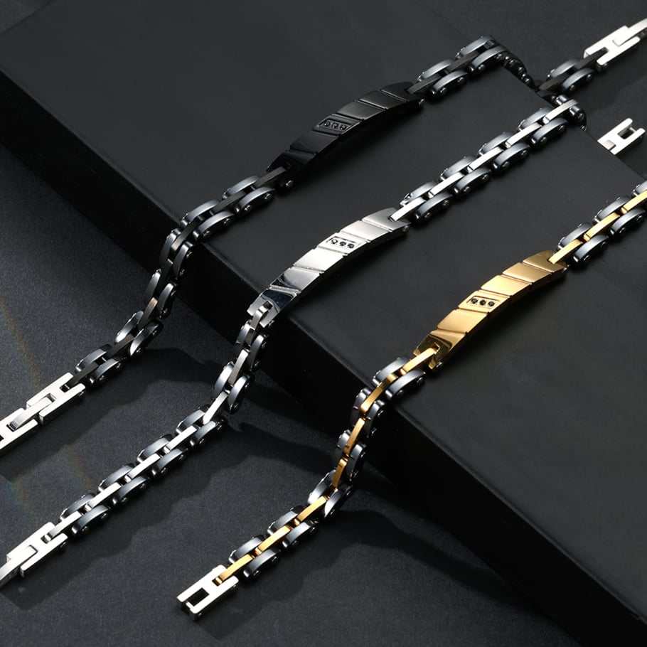 1 Paar einfache geometrische Edelstahl-Herrenarmbänder der Simple-Serie Bild7