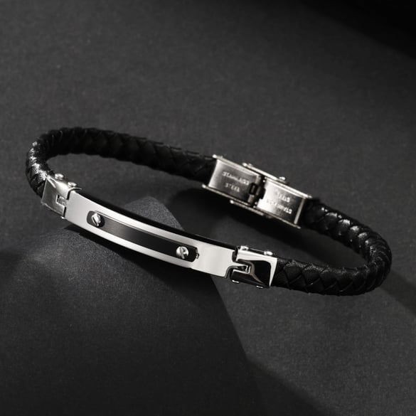 1 paio di braccialetti da uomo in pelle geometrica semplice della serie Simple 2