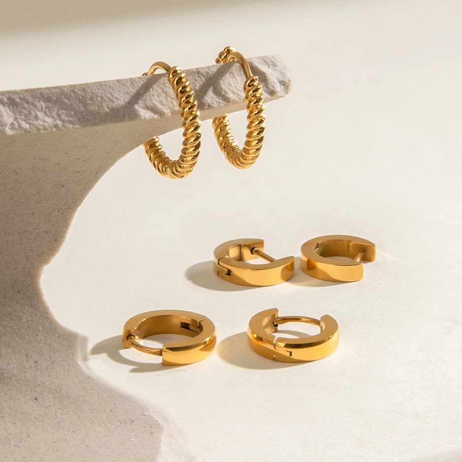 1 Paar Ohrringe im Retro-Stil der Simple Series aus Edelstahl mit 18 Karat Vergoldung für Damen Bild4