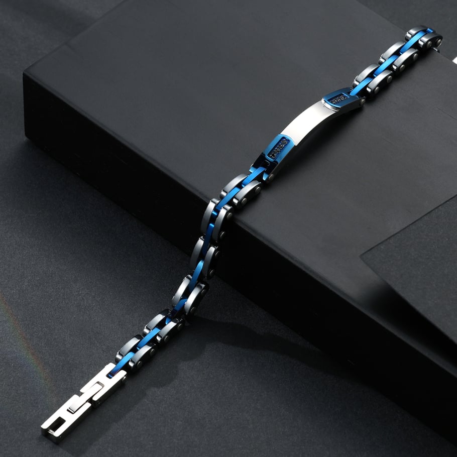 1 Paar einfache Serie lässige geometrische Edelstahl-Herrenarmbänder Bild4