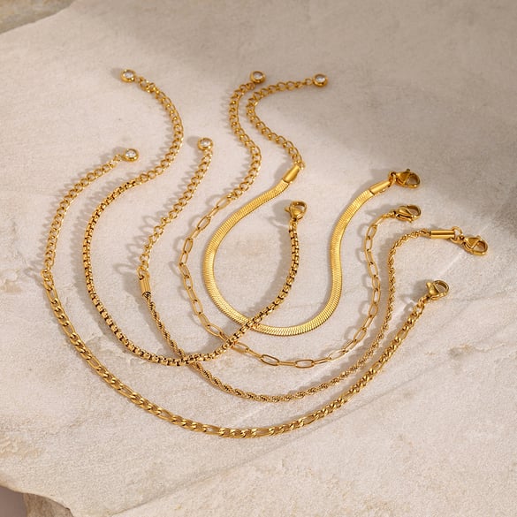 1 pezzo semplice serie Europa e America linea acciaio inossidabile placcato oro 18K donne catena bracciali