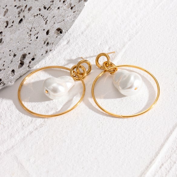 1 Pair Simple Series Elegant Geometric Stainless Steel 18K Gold Plated Artificial Pearl Women Drop Earrings 2