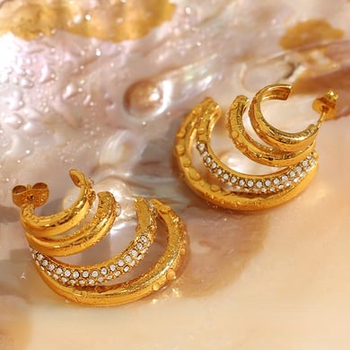 1 Pair Simple Series Retro Geometric Stainless Steel 18K Gold Plated Rhinestone Women Stud Earrings h5 Picture6