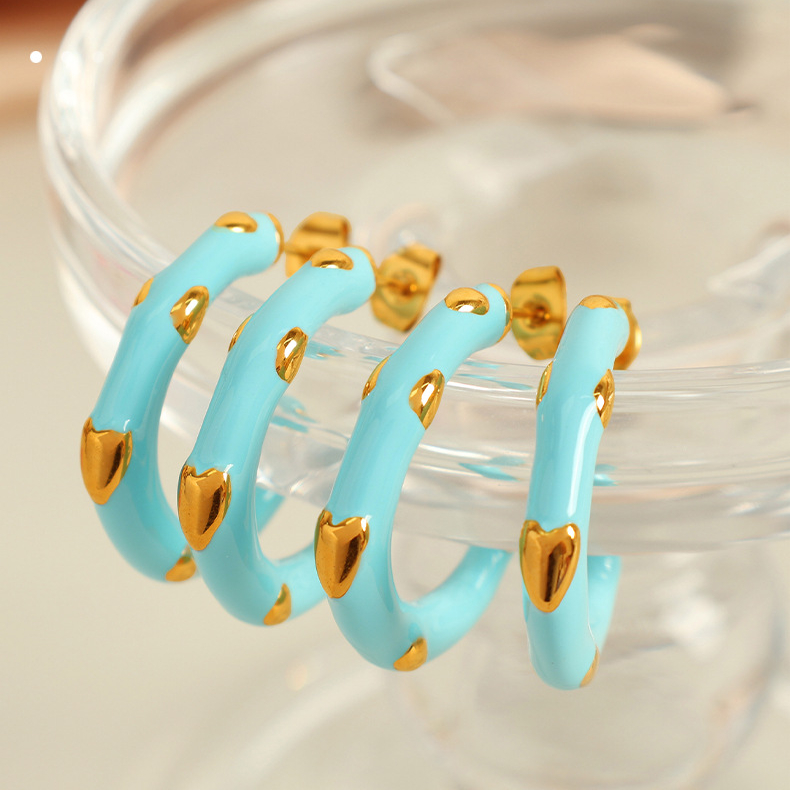 1 par de aretes de aro románticos de acero inoxidable con forma de corazón, chapados en oro de 18 quilates, para mujer Imagen9