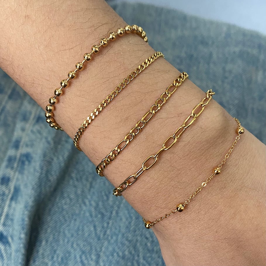 1 Piece Simple Series Europe and America line Stainless Steel 18K Gold Plated Women Chain Bracelets Picture5