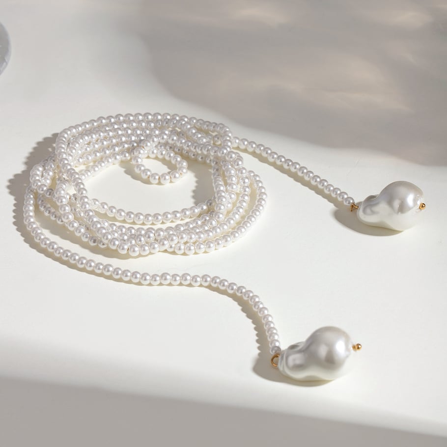 1 Stück Klassische Serie Elegante Perlen Edelstahl 18K vergoldet Damen Layered Halsketten Bild5
