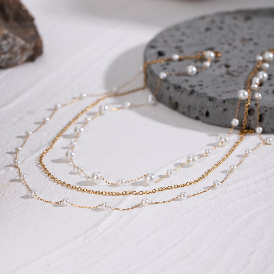 1 Piece Classic Series Elegant Beads Stainless Steel 18K Gold Plated Artificial Pearl Women Layered Necklaces Picture5