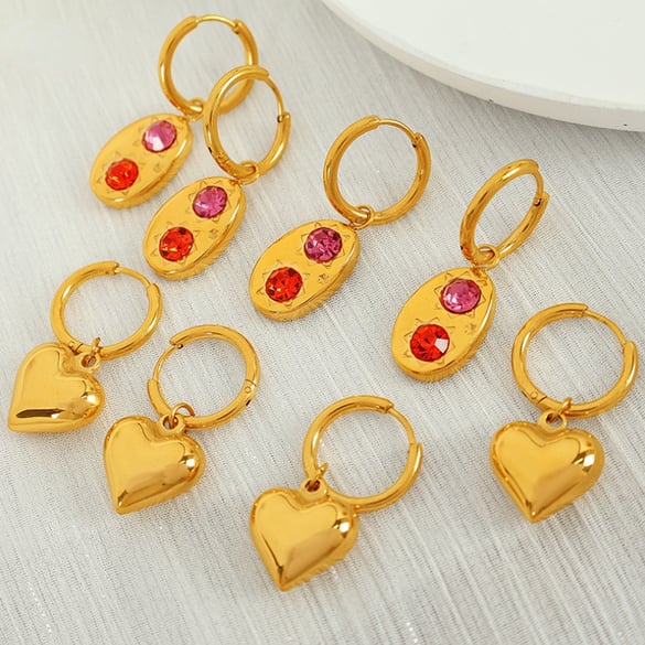 1 Pair Simple Series Simple Heart Stainless Steel 18K Gold Plated Women Drop Earrings 2