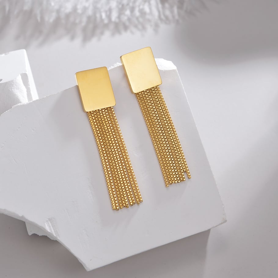 1 paire de boucles d&#39;oreilles à tige pour femme, série Simple, pompon classique, en acier inoxydable plaqué or 18 carats Image2