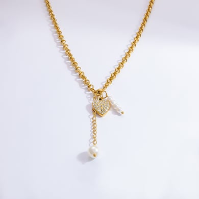 1 Piece Luxurious Series Elegant Heart Stainless Steel 18K Gold Color Plated Artificial Pearl Women's Pendant Necklaces h5 Picture7