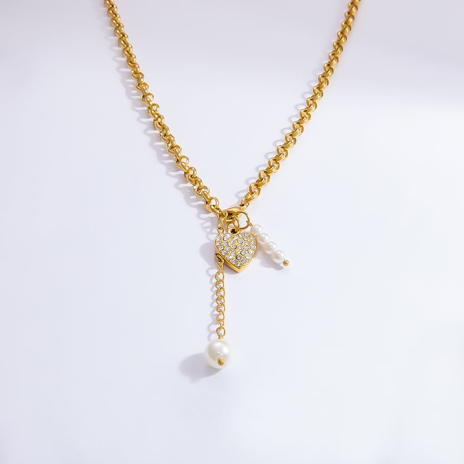 1 Piece Luxurious Series Elegant Heart Stainless Steel 18K Gold Color Plated Artificial Pearl Women's Pendant Necklaces Picture7