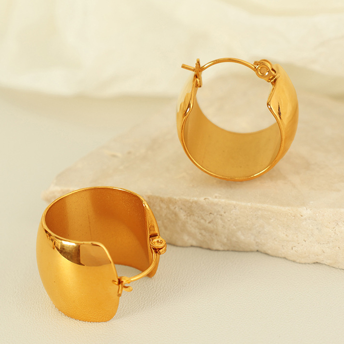 1 Pair Simple Series Classic Solid Color Stainless Steel 18K Gold Plated Women Hoop Earrings Picture7