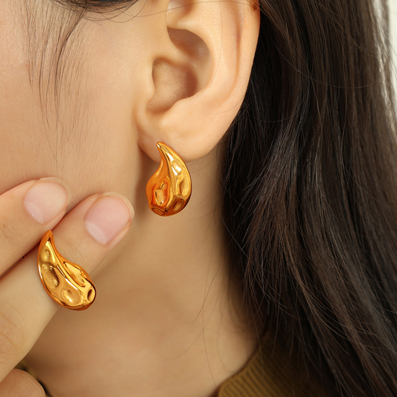 1 Pair Simple Series Classic Droplet Stainless Steel 18K Gold Plated Women Stud Earrings Picture6