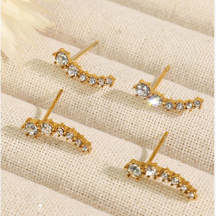 1 Pair Luxurious Series Daily Geometric Titanium Steel 18K Gold Color Plated Rhinestone Women's Stud Earrings Picture6