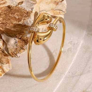 1 Piece Simple Series Simple Droplet Stainless Steel 18K Gold Plated Rhinestone Women Bangles h5 Picture6