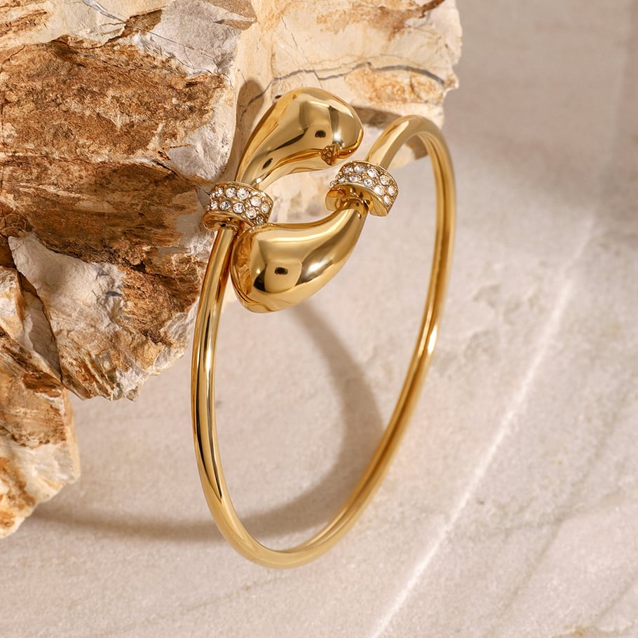 1 Piece Simple Series Simple Droplet Stainless Steel 18K Gold Plated Rhinestone Women Bangles Picture6